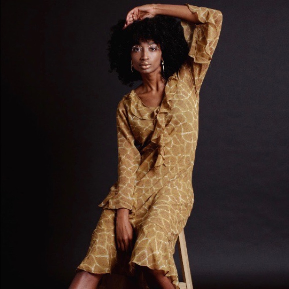 Vintage Mustard Ruffle Desert Dress